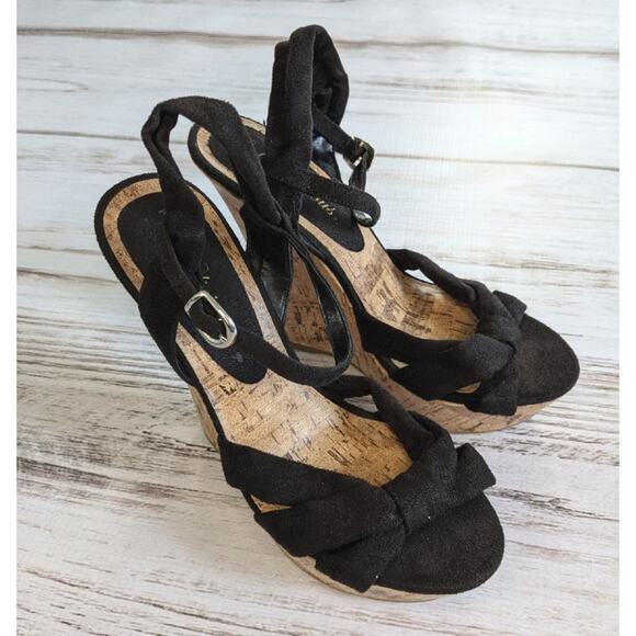 Delicious Wooden Cork Platform Sandals sz 7 - Picture 2 of 6